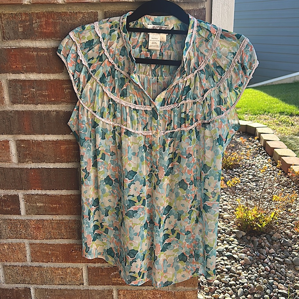 M.S.S.P. Ladies L Floral Sheer Button/lace Blouse